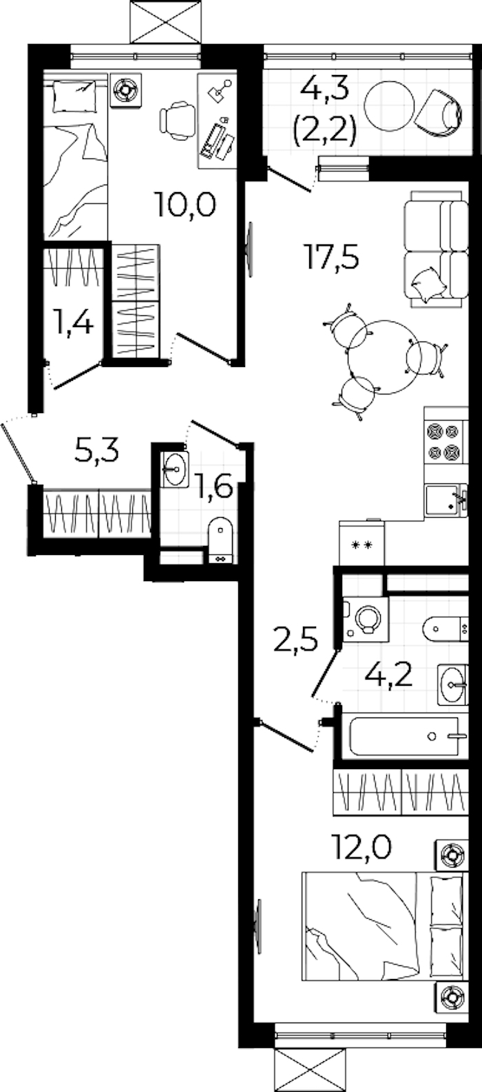 2-комнатная квартира 56.7 м², 12/12 эт., ЖК «А101 Всеволожск»